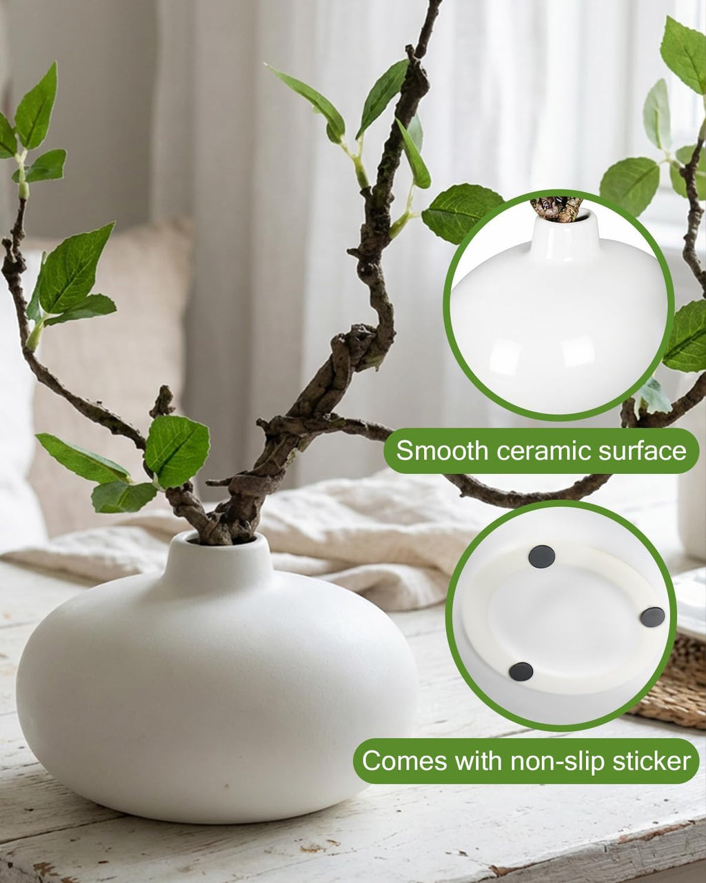 Vase with Greenery, 1 pcs Artificial Greenery Stems in White Vase, 20" Fake Plants for Decoration, Bathroom Office Farmhouse Kitchen Counter Coffee Table Centerpieces Plants Artificial-White