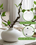 Vase with Greenery, 1 pcs Artificial Greenery Stems in White Vase, 20" Fake Plants for Decoration, Bathroom Office Farmhouse Kitchen Counter Coffee Table Centerpieces Plants Artificial-White