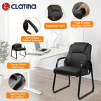 CLATINA Classic Leather Soft Reception Chair with Padded Armrests and Sled Base, Executive Guest Chair for Office Computer Desk Conference Waiting Meeting Room, Black (8 Pack)