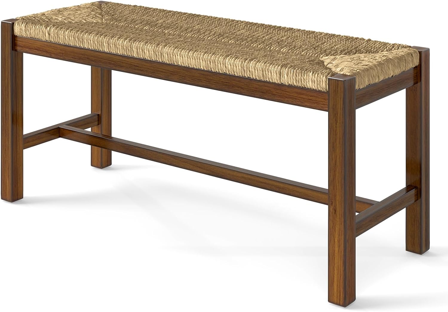 GOFLAME 40” Dining Bench, Farmhouse Boho Entryway Bench with Woven Seagrass Seat, End of Bed Bench with Rubber Wood Frame, Accent Indoor Bench for Bedroom, Dining Room, Living Room, Hallway