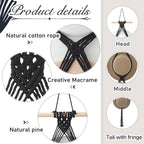Yulejo Macrame Hat Hangers Racks Boho Cowboy Hats Holders Western Display Organizer Storage decor Back of Door for Wall(Black,Four Hats Style)