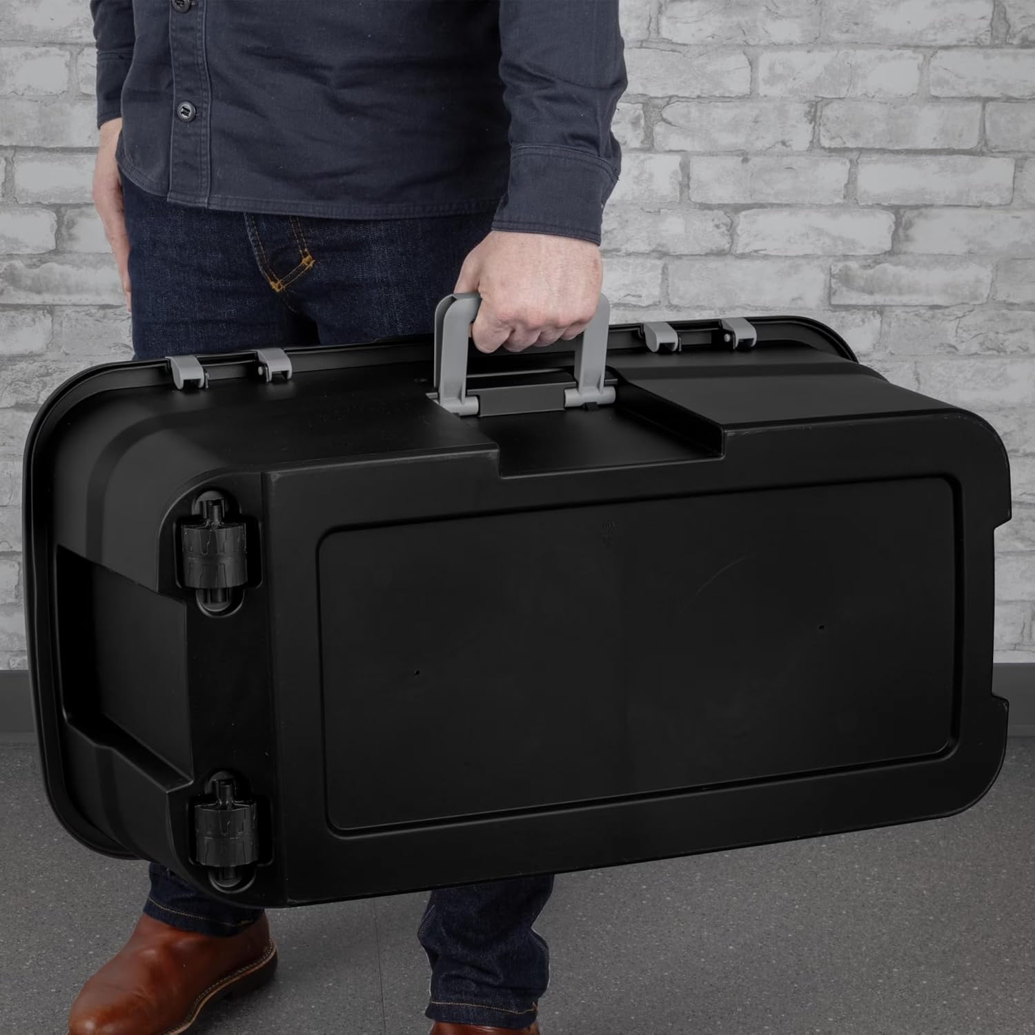 22 Gallon Heavy Duty Plastic Wheeled Footlocker Storage Trunk, Lockable with Wheels and Handle, Black, for Garages, Basements, Attics, College Dorms, or Camping Trips