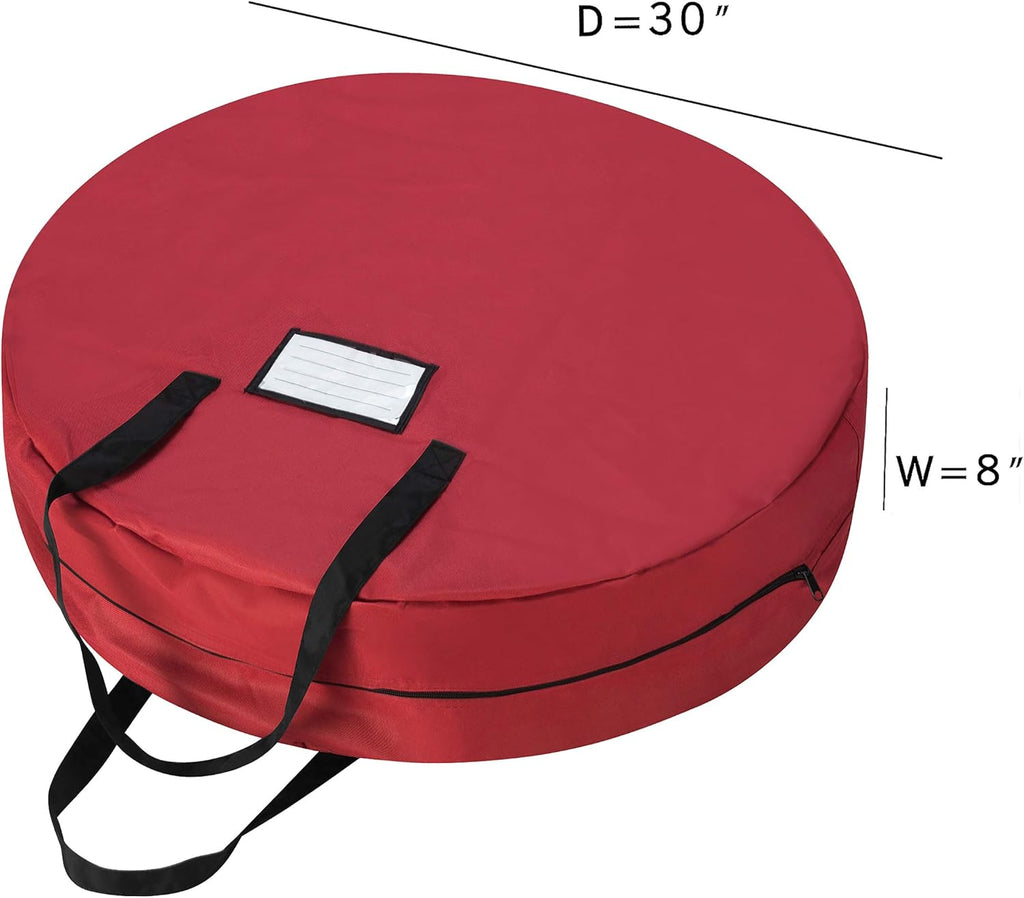 Wreath Storage Bag Round 30" Holiday, Easter, Fall & Christmas Artificial Wreaths & Garland- Red Canvas Tote with Handles by Tiny Tim Totes