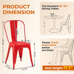 Set of 8 Salsa Red Metal Dining Chairs, Bold Stackable Kitchen Chairs, Industrial Steel Side Chairs for Indoor Restaurant & Cafe