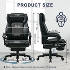 Reclining Office Chair with Retractable Footrest & Adjustable Lumbar Support - 500 lbs Capacity for Big and Tall Users, Leather Executive Desk Chair for Home Office, Work, and Relaxation, Black