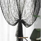 Lace Canopy Bed Curtains Set Black Queen Bed Canopy Curtains Soft Romantic Canopy Scarf Cute Bedroom Decor, No Pole, Consists of 8, 39" x 79"