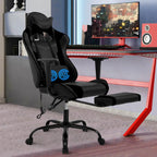 Massage Gaming Chair with Footrest - Ergonomic PC Office Chair with Lumbar Support, Headrest, Armrest - High Back PU Leather Recliner, Heavy Duty Swivel Gamer Chair, Black