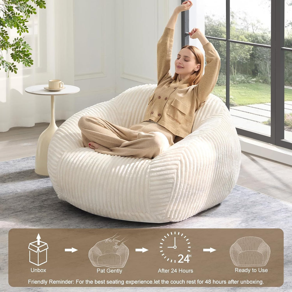 HUGHEAVEN Large Bean Bag Chairs for Adults, Adult Bean Bag Chair with Back Support, Reading Chair for Bedroom, Beige