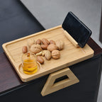 Couch Arm Tray, Bamboo Couch Armrest Table with Cup Holder & 360° Phone Holder, Foldable Snack Tray for Eating, Drinks, Snacks, Remote, Food - Fits Most Sofa Arms.