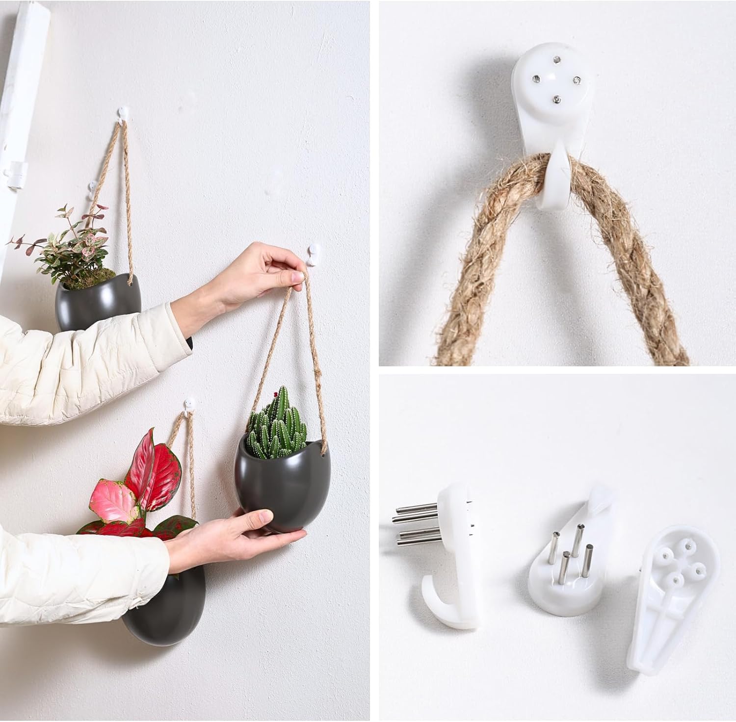 Set of 3 Ceramic Wall Planters - Small Hanging Pocket Vases for Indoor Plants & Dried Flowers, Wall Decor for Home Room Garden Office
