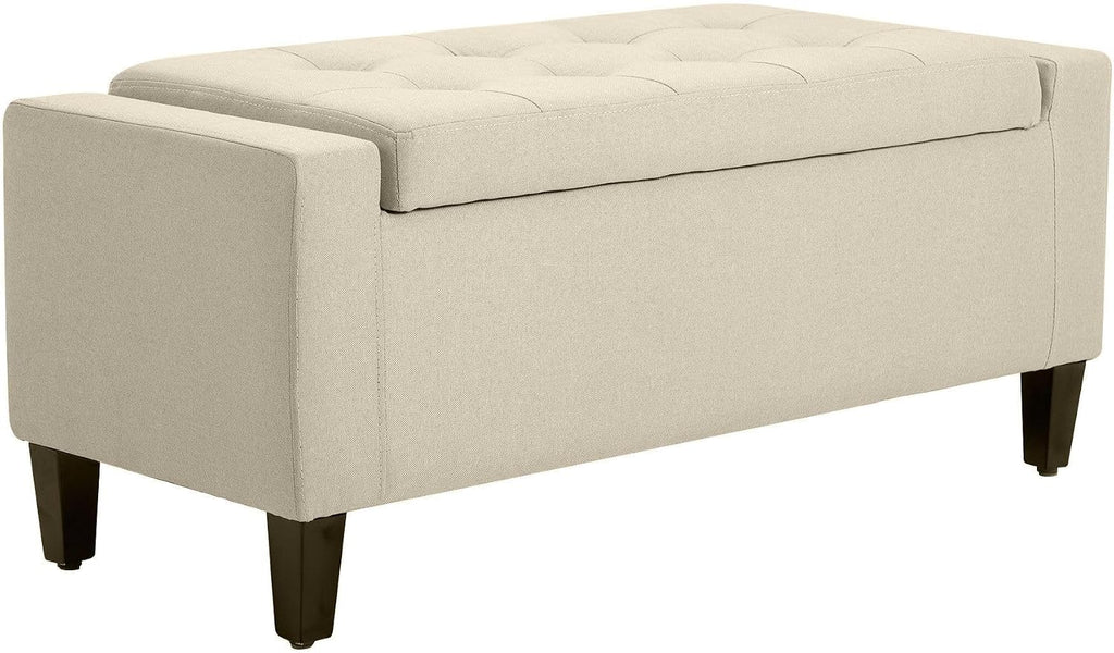 Elegant Linen Tufted Storage Ottoman Bench Lift Top Beige Contemporary Design Premium Upholstery Sturdy Construction Versatile Storage Solution
