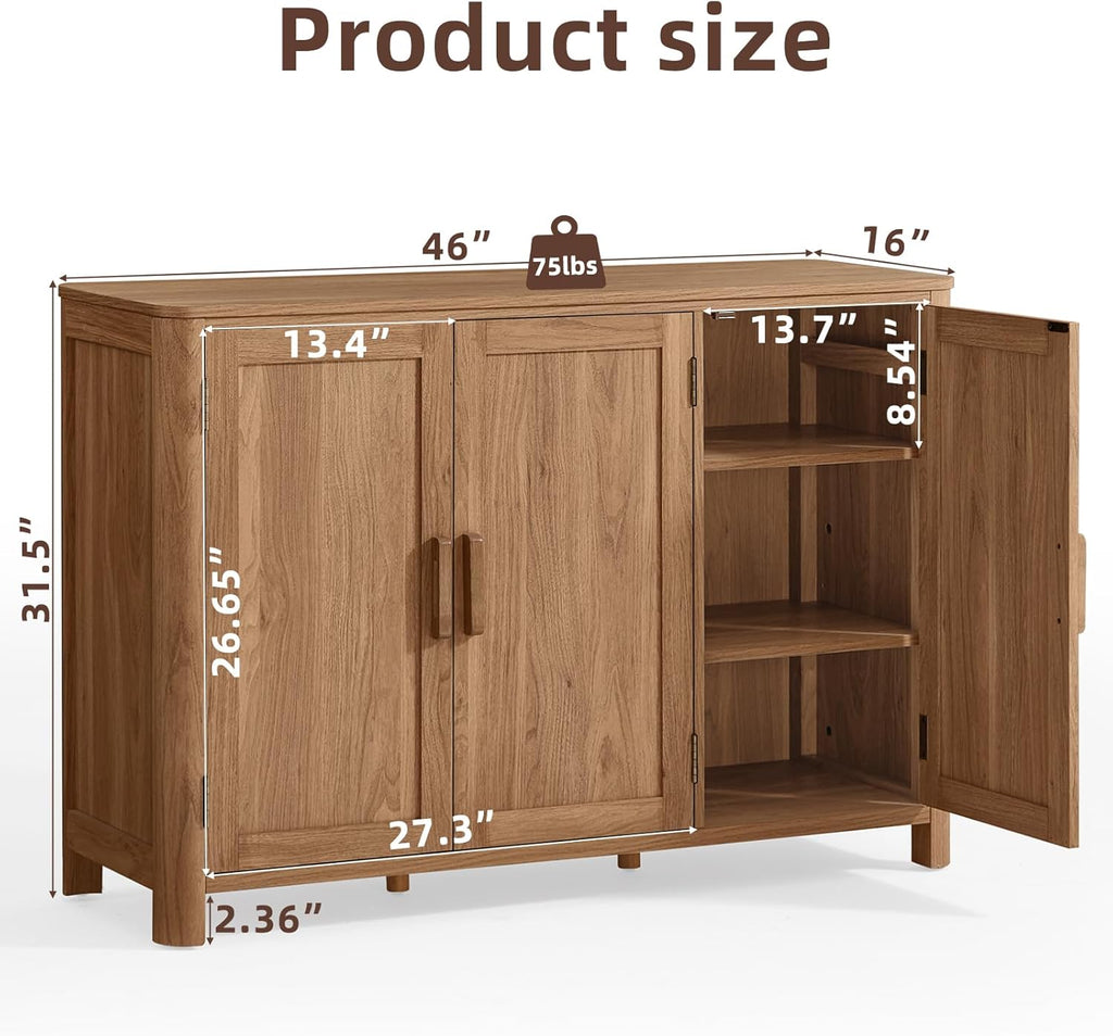 Joaxswe Sideboard Buffet Cabinet with Storage, 46" Arc-Shaped Credenza with 3 Doors & Adjustable Shelves, Mid Century Modern Coffee Bar Cabinet for Kitchen, Living Room, Entryway, Darkwood