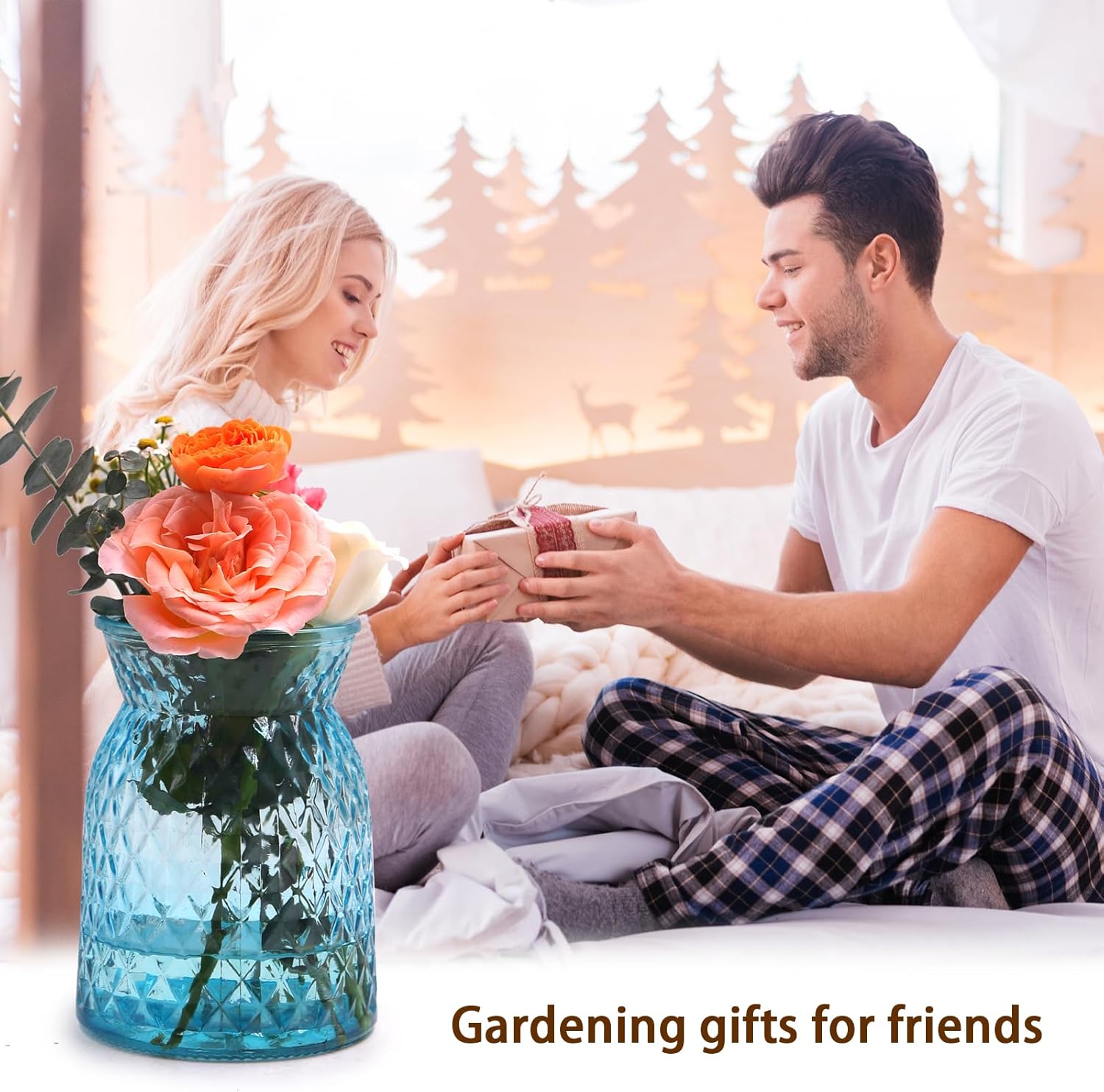 OFFIDIX Glass Vase,6.2 * 3.5in Large Mouth Shape Geometric Faceted Design Flower Vase for Weddings,Events,Decorating,Office,Home Decor
