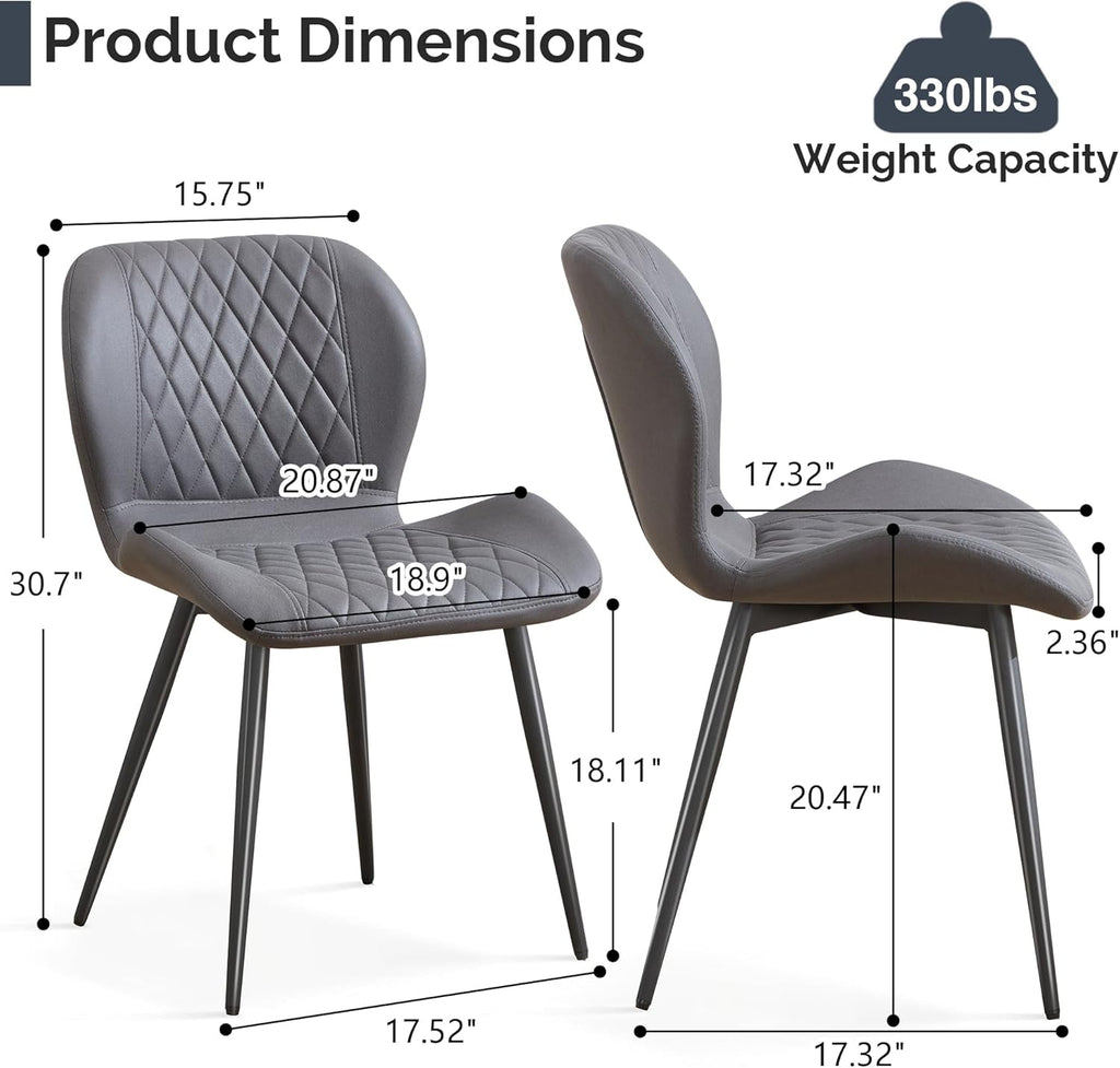 Dining Chairs Set of 4, Comfy Modern Dining Chairs with Thick Cushions, Upholstered Fabric Kitchen Side Chairs with Adjustable Metal Legs for Dining Room (Dark Grey)