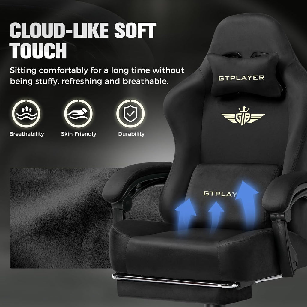 GTPLAYER Big and Tall Gaming Chair 400lbs Heavy Duty Office Chair with Foot Rest, High Back Pocket Spring Ergonomic Computer Chair for Adults, Wide Comfy Seated Cushion with Linkage Armrests, Black