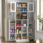 HRVEOCEI Tall Pantry Cabinet with Doors and Adjustable Shelves, 71'' Freestanding Kitchen Cabinet Storage with Microwave Stand, White Food Pantry Cabinet & Cupboard for Kitchen, Dining Room, Wood