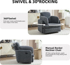 CANMOV Swivel Rocker Recliner, Manual Recliner Chair for Adults, Nursery Glider Rocking Chair with 2 Bolster Pillows and Hidden Storage, Dark Grey