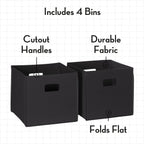 RiverRidge Folding Storage Bins with Handles Black Cube Storage Organizer for Closet, Bedroom & Playroom - Closet Organizers and Storage Set of 4