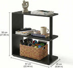 3-Tier Narrow End Table, Industrial Slim Side Table for Small Spaces, Sofa Couch Table Accent Nightstand with Storage Shelves for Living Room, Bedroom, 22.5" L x 10" W x 21.5" H, Black