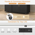 ONBRILL 60" Kitchen Island with Power Outlet & Drop Leaf, Rolling Island with Spice Rack & Towel Rack, Kitchen Island Cart with Trash Storage Cabinet, Island Table for Kitchen, Black+Imitation Marble