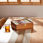 HouseJoy Wood Tea Bag Organizer: 12 Compartments with Clear Glass Lid | Acacia Wood-Large Capacity-Tea Bag Storage Holder for Countertop Kitchen Pantry-Gift For Tea Lover-Keep Tea Bag Fresh