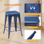 Sweetcrispy Metal Bar Stools Set of 4, 24 Inch Stackable Restaurant Classic Trattoria Metal Chairs, Backless Counter Height Barstool Chairs for Dining Room, Kitchen Island, Indoor Outdoor Use, Blue