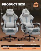 Gaming Chair with Foot Rest & Pocket Spring Cushion, Ergonomic High Back Computer Desk Chair with Headrest & Lumbar Support for Back Pain Relief, Breathable Fabric, Mist-Blue