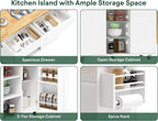 43.3" x 29.5" Kitchen Island with Drop Leaf, Rolling Kitchen Island on Wheels with Removable Trash Bag, Kitchen Island Cart with Storage Cabinet, Drawers & Spice Rack, White