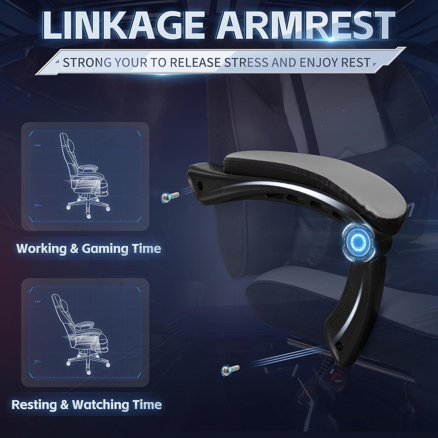 DL-win Gaming Chair for Adults with Footrest, Ergonomic Computer Gamer Chair with Massage Lumbar Support, High Back Reclining Gaming Chair, Adjustable Swivel Desk Chair for Home Office, Grey