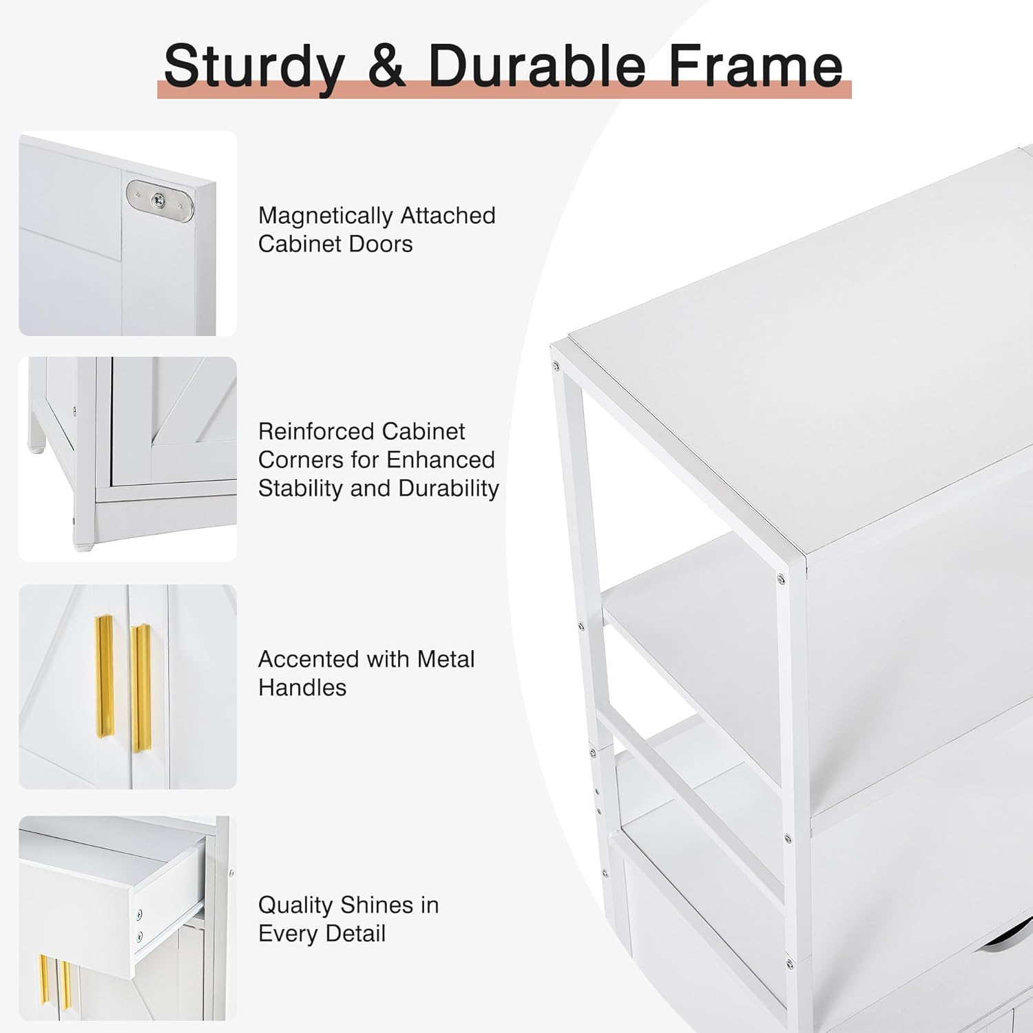 VECELO Kitchen Pantry Cabinet with Charging Station, Freestanding 2-Tier Storage Cupboard, Extra Tall & Wide Microwave Shelf, Farmhouse Style with Drawer, White