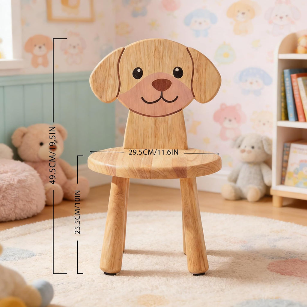 Wooden Step Stool for Toddlers, 2-in-1 Kids Stool & Chair with Cartoon Puppy Design, Solid Rubberwood, Non-Toxic Wood Wax Oil, CPC Certified 250 lbs Capacity, for Classroom Playroom Nursery (Natural)