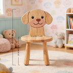 Wooden Step Stool for Toddlers, 2-in-1 Kids Stool & Chair with Cartoon Puppy Design, Solid Rubberwood, Non-Toxic Wood Wax Oil, CPC Certified 250 lbs Capacity, for Classroom Playroom Nursery (Natural)