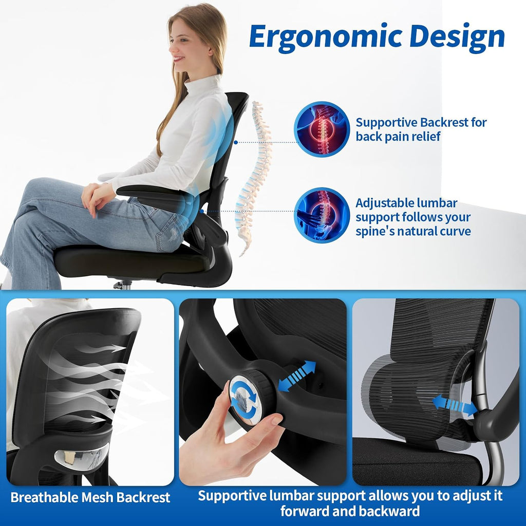 TRALT Drafting Chair - Tall Office Chair for Standing Desk - High Office Chair with Adjustable Footrest Ring Lumbar Support - Tall Office Chairs for Home Office with Flip-Up Armrests (Black)