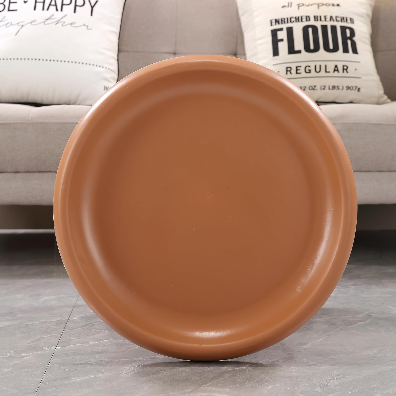 19.69" Round Light Terracotta MGO End Table for Indoors and Outdoors, Mid-Century Modern Magnesium Oxide Fluted Base Side Table, Circle Fluted End Table for Living Room Patio
