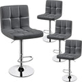 Yaheetech Bar Stools Set of 4, Adjustable Swivel Barstools with High Backrest, PU Leather Kitchen Island Chairs, Thickened Seat Cushion Counter Height Barstools, Grey