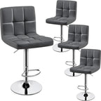 Yaheetech Bar Stools Set of 4, Adjustable Swivel Barstools with High Backrest, PU Leather Kitchen Island Chairs, Thickened Seat Cushion Counter Height Barstools, Grey