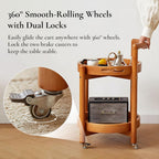 Side Table with Wheels, Mid Century Modern Rolling End Table, Solid Wood Round End Table with Detachable Tray, Small Accent Table, Movable Coffee Table Cart(Natural)