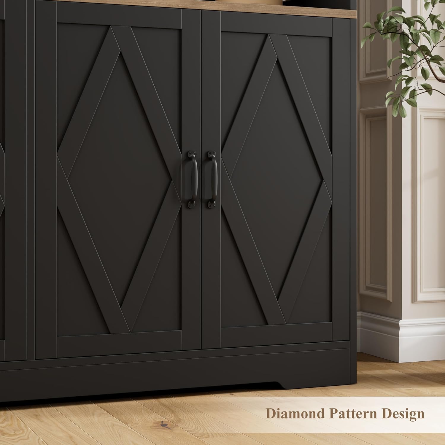 HOSTACK 71" Tall Pantry Cabinet, 55" Wide Kitchen Pantry Storage Cabinet, Large Kitchen Hutch with 2 Microwave Stands, Farmhouse Coffee Bar Station with Doors and Shelves for Dining Room, Black