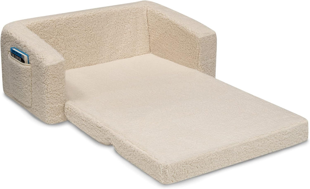 Delta Children Cozee Flip-Out Sherpa 2-in-1 Convertible Sofa to Lounger for Kids, Cream (Pack of 3)