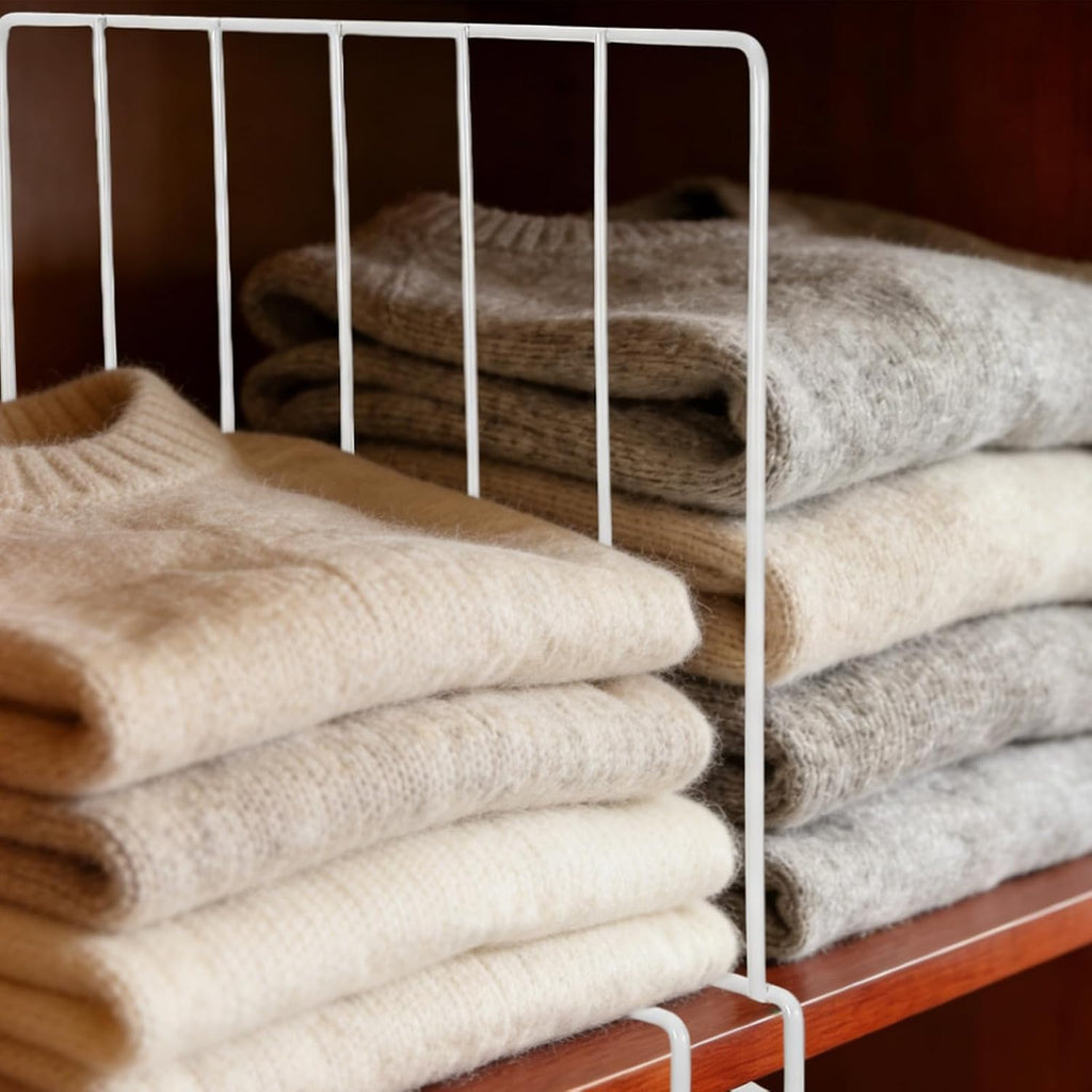 2pcs Wire Shelf Divider: White Closet Shelf Organizer - Metal Partition with Slide- - Space Saving Organizer for Clothes and Handbags