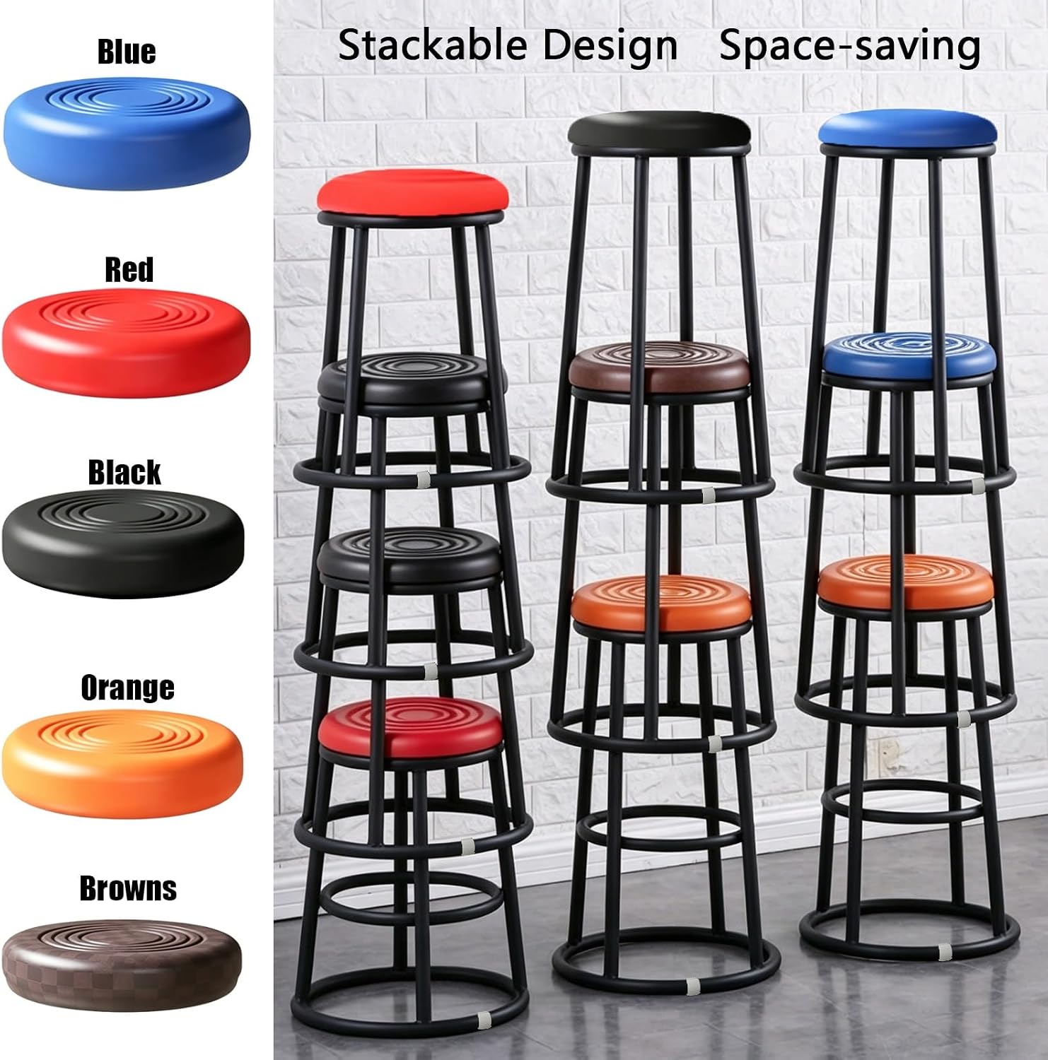 Bar Stools, Modern Dining Chair, Commercial Stainless Steel Stool, Office Three-Ring High Chair, for Kitchen Island, Corporate Reception(Black,58cm/23in)