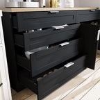 WOODTIME Wall Mounted Cabinet and Pantry with Countertop, Wooden Modern 2 Piece Kitchen Storage Cabinet with Drawers & Shelves for Dining Room Living Room, Black