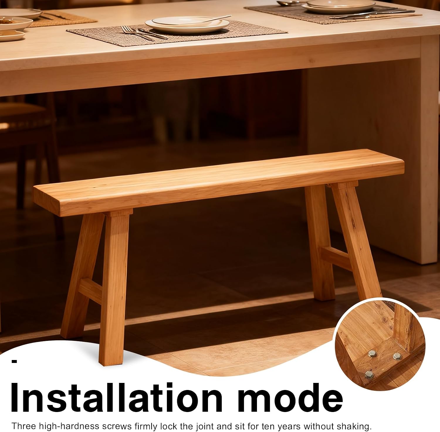 Wooden Entryway Bench Farmhouse for Bedroom End of Bed Vintage Artisan Live Edge Ustic Interior Decor Accent Mudroom,Bedside,Dinette Table,Noodle Narrow Bench (55" W x 17.7" H x 10" D)