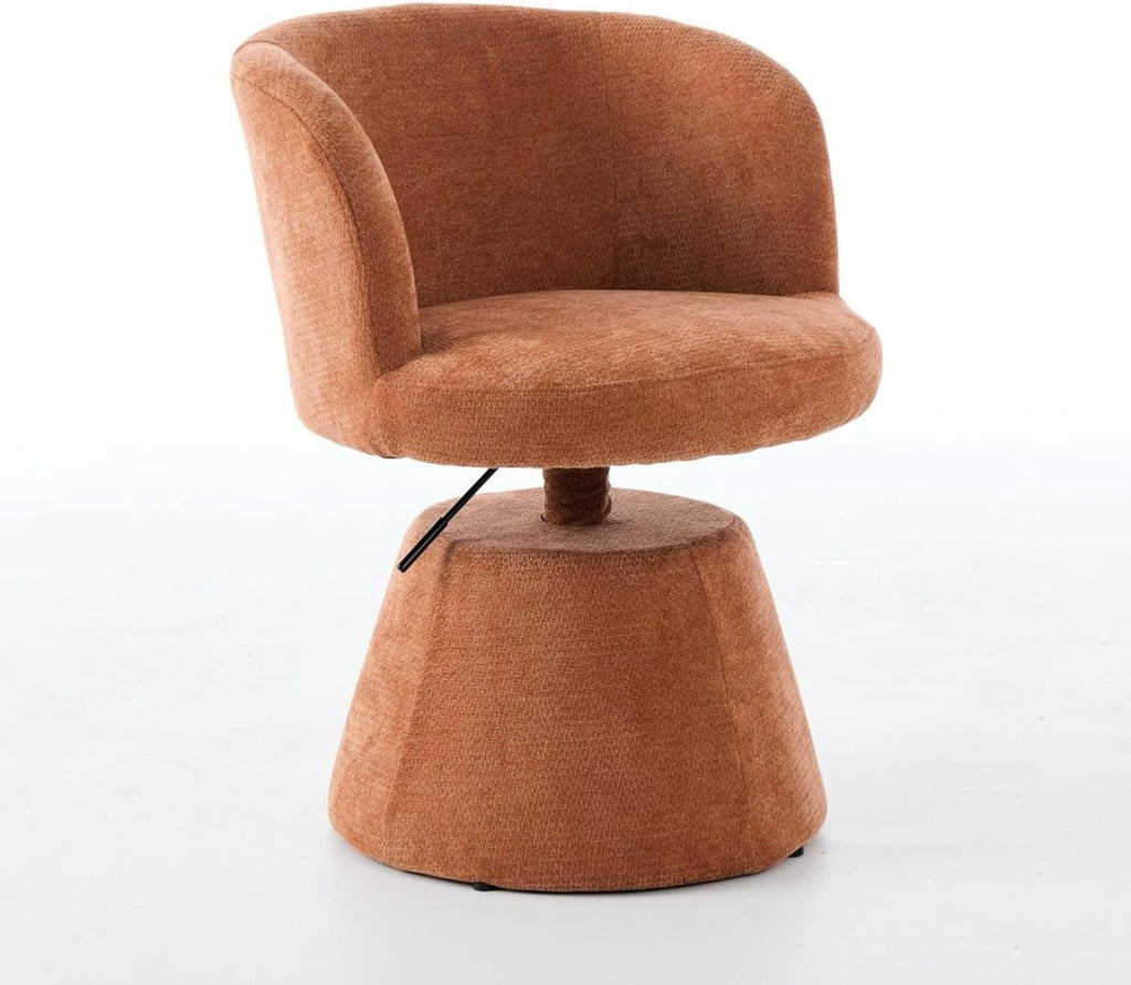 Adjustable Height 360° Swivel Bar Stool, Modern Chenille Upholstered Round Dining Chair, Ergonomic Accent Vanity Chair for Kitchen Island Bedroom Pub (Orange)