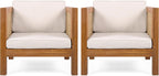 Outdoor Club Chair Set of 2 — Acacia Wood Frame, Wicker Armrests & Beige Cushions, 400 lbs Capacity, for Patio Garden Backyard