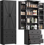 72'' Tall Kitchen Pantry Cabinet, Freestanding Tall Cupboard Storage Cabinet with 2 Barn Doors & 3 Drawers, Adjustable Shelves, Large Farmhouse Pantries for Living Room, Dining Room