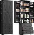72" Farmhouse Pantry Cabinet, Large Wood Kitchen Storage Cabinet with 2 Sliding Barn Doors & 3 Drawers, Adjustable Shelves, Particle Board for Dining Room, Bathroom, Living Room (Black)
