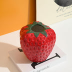 AOMOONOA Red Strawberry Vase for Flowers, Decorative Ceramic Fruit Vase, Strawberry Shaped Planter Pot with Green Leaves and Black Seeds for Table Centerpiece, Home Spring Kitchen Decor