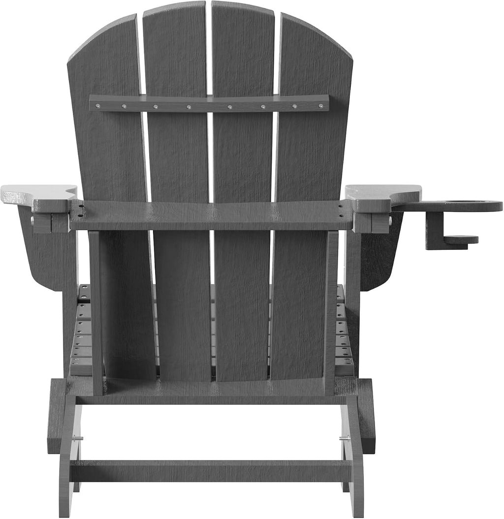 Folding Adirondack Chair with Cup Holder, HDPE All-Weather Folding Patio Chair, Outdoor Patio Adirondack Chair for Lawn Porch Garden Backyard Deck Fire Pit, Gray