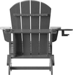 Folding Adirondack Chair with Cup Holder, HDPE All-Weather Folding Patio Chair, Outdoor Patio Adirondack Chair for Lawn Porch Garden Backyard Deck Fire Pit, Gray